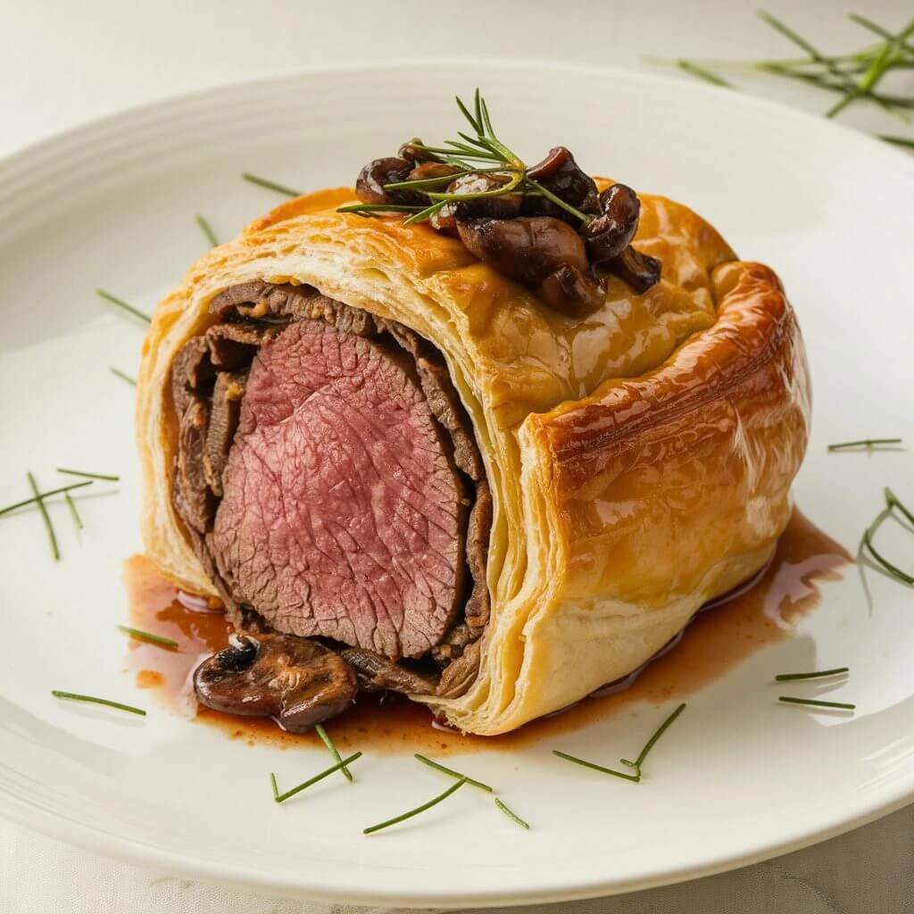 Beef Wellington – Beef tenderloin wrapped in puff pastry with mushroom