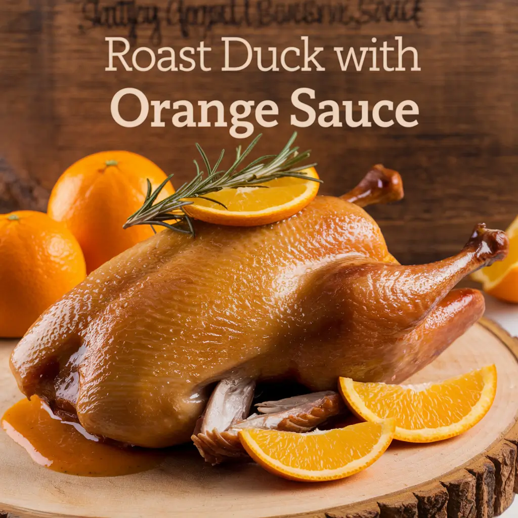 Roast Duck with Orange Sauce – Crispy duck served with a tangy orange glaze