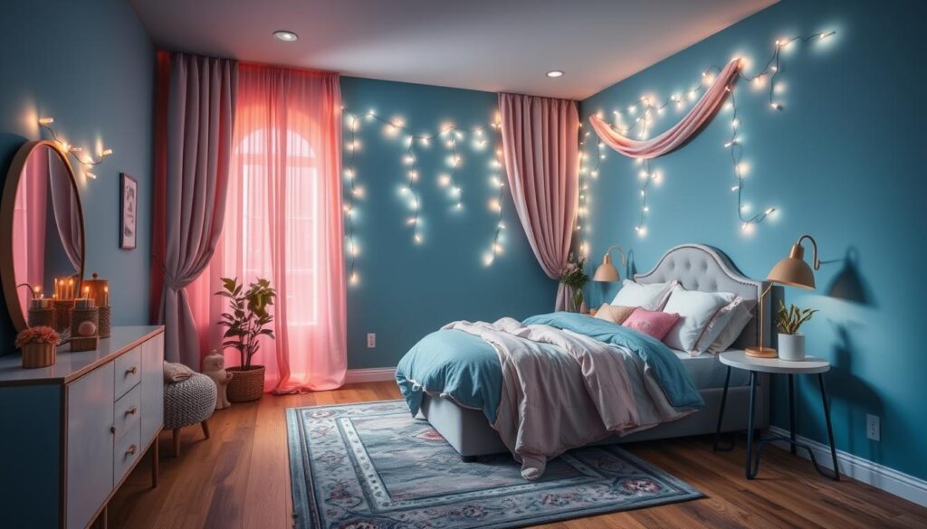 blue and pink bedroom