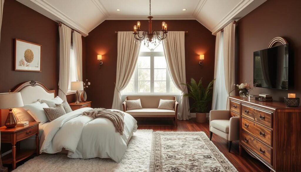 brown and white bedroom