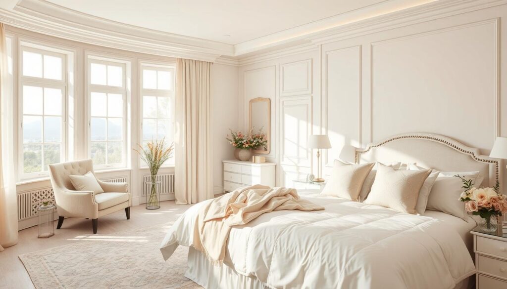 cream and white bedroom