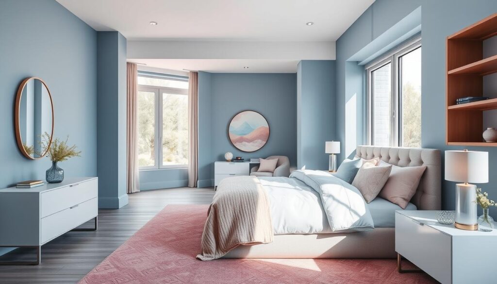 modern blue and pink bedroom