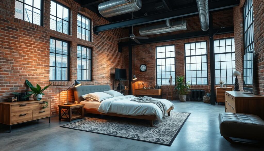 modern industrial loft bedroom