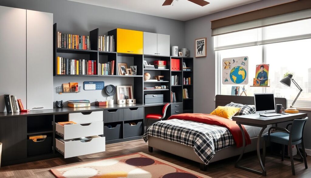 teen boy room organization