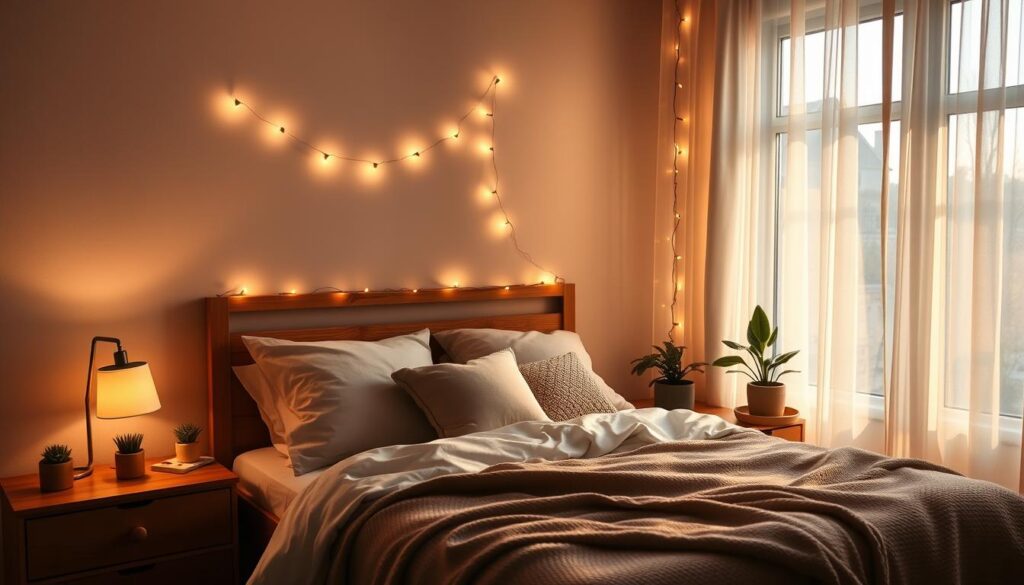 warm lighting in bedroom decor