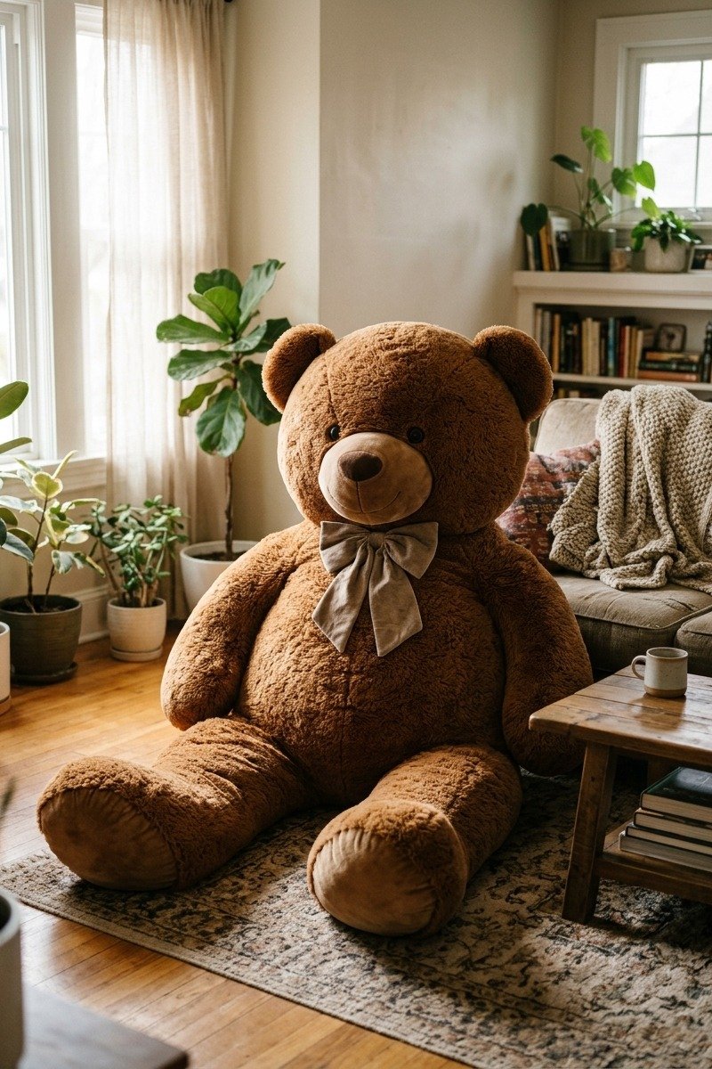 Four foot giant teddy bear in a living room