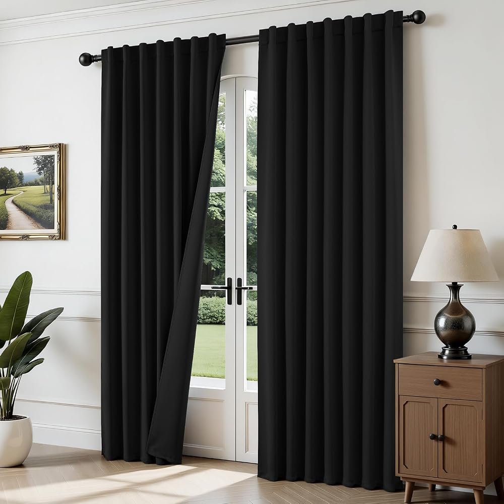 black blackout curtains in a boys bedroom