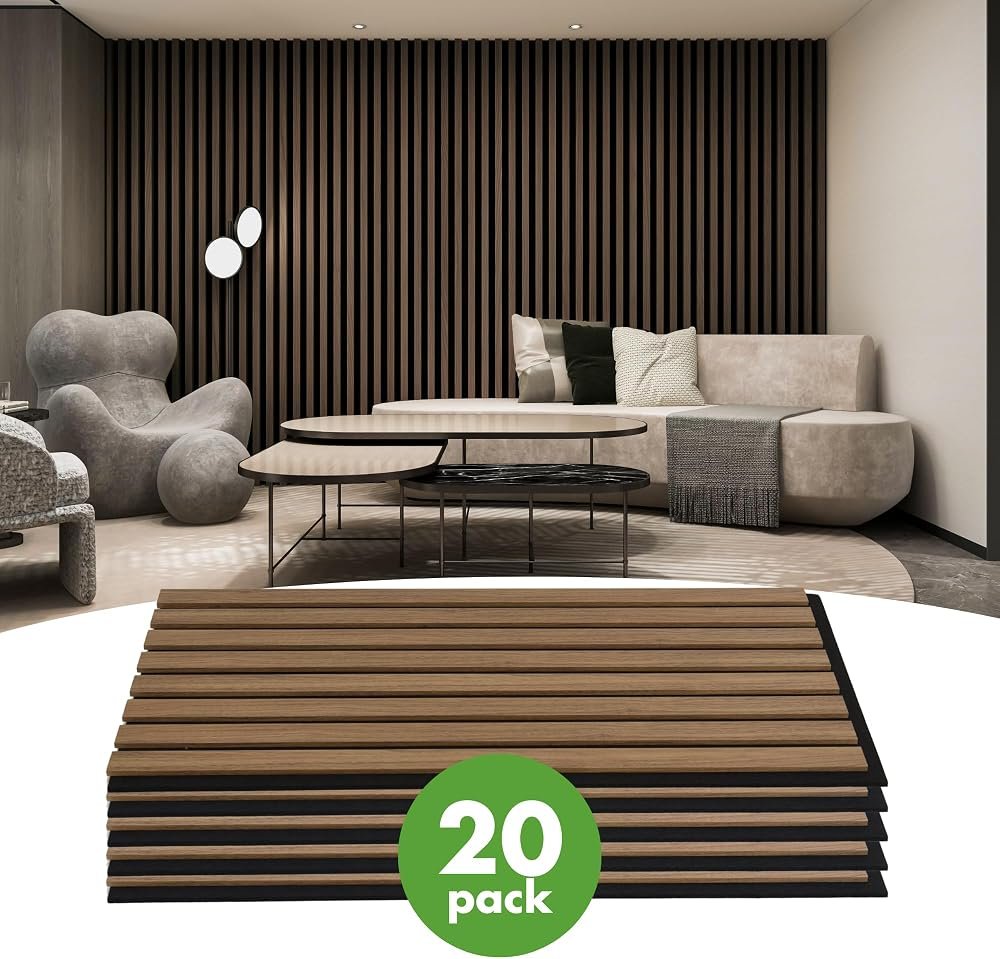 walnut wood slat accent wall panels for a teen bedroom