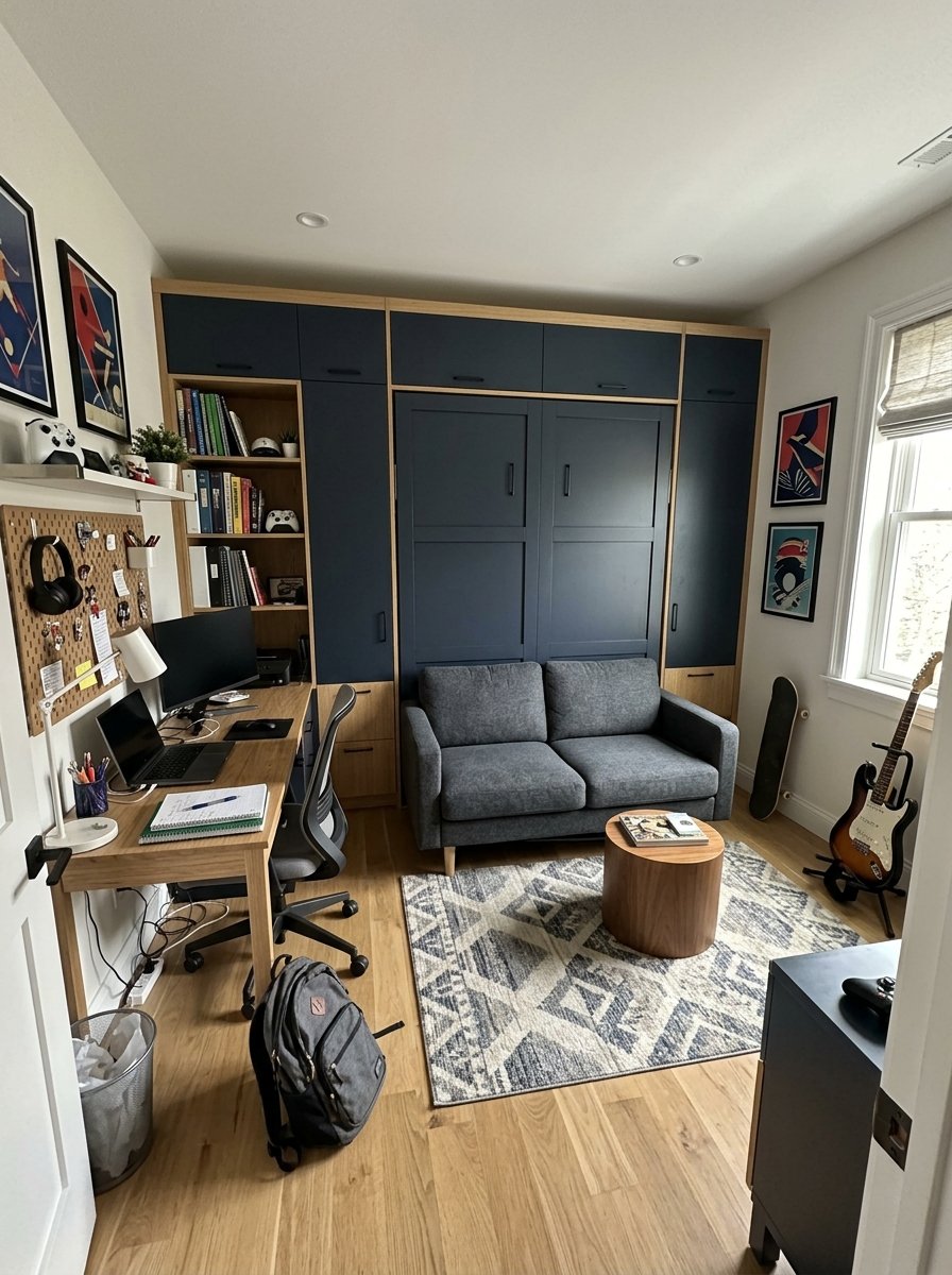 Murphy wall bed folded up in a small teen room