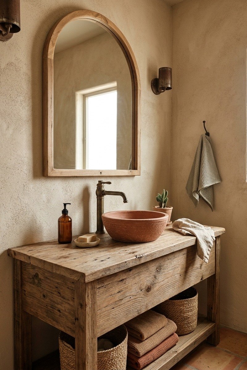 Arched mirror over a southwestern vanity
