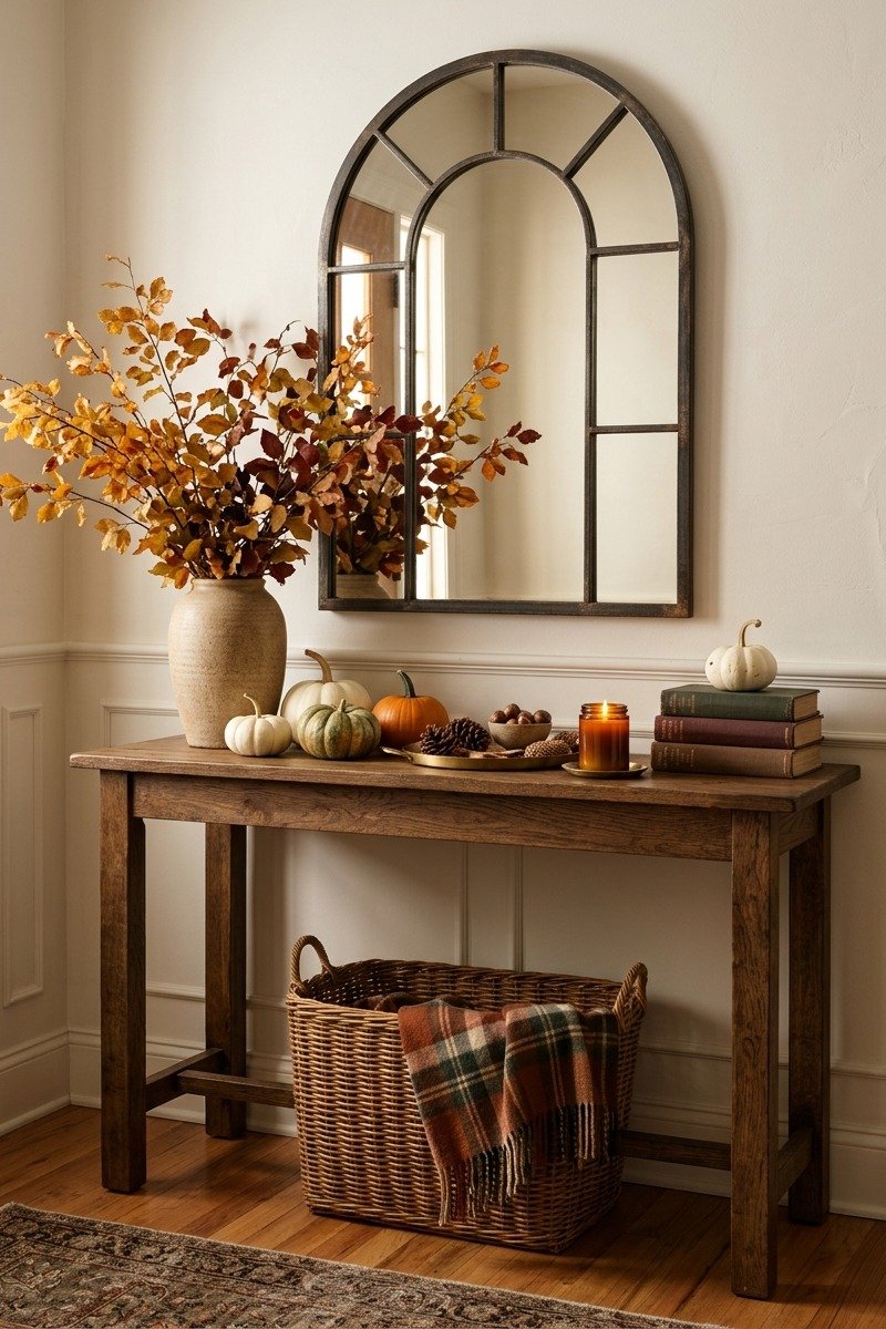 Autumn entryway console table vignette