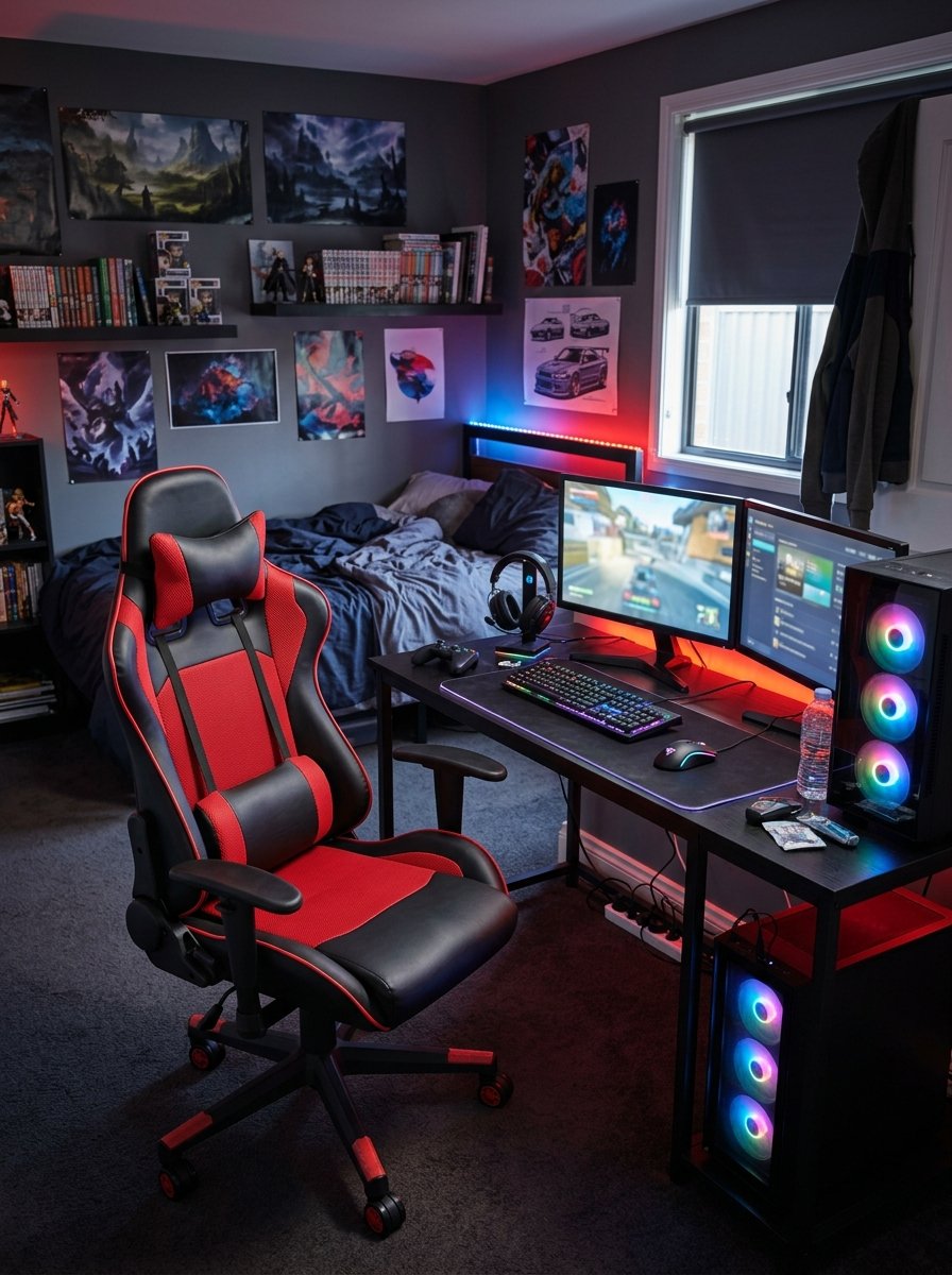 Ergonomic gaming chair at a teen gaming desk