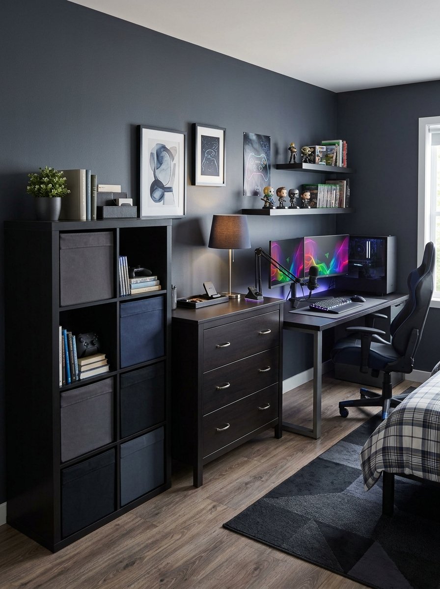 Storage in a gaming bedroom