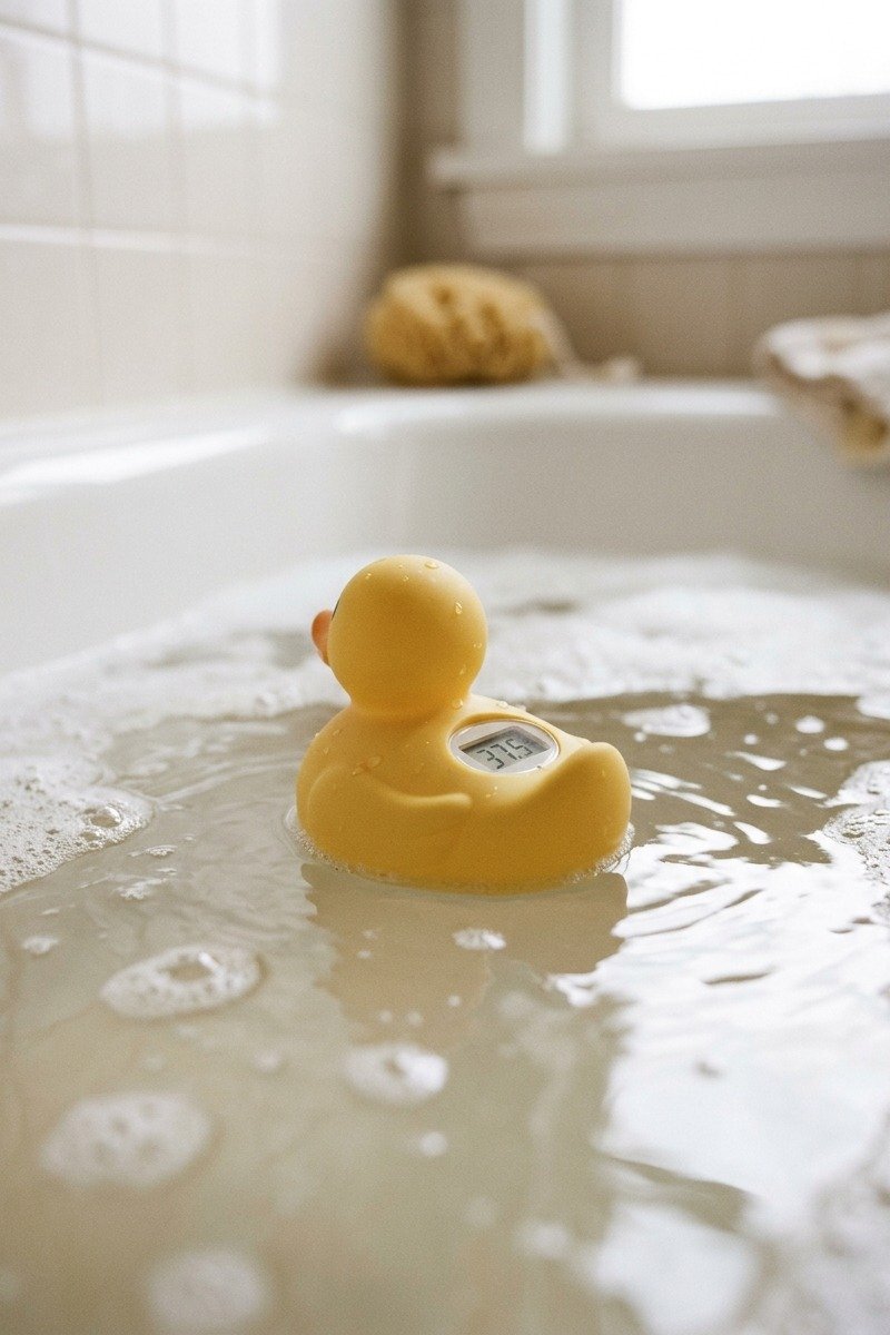 Baby bath thermometer floating in water