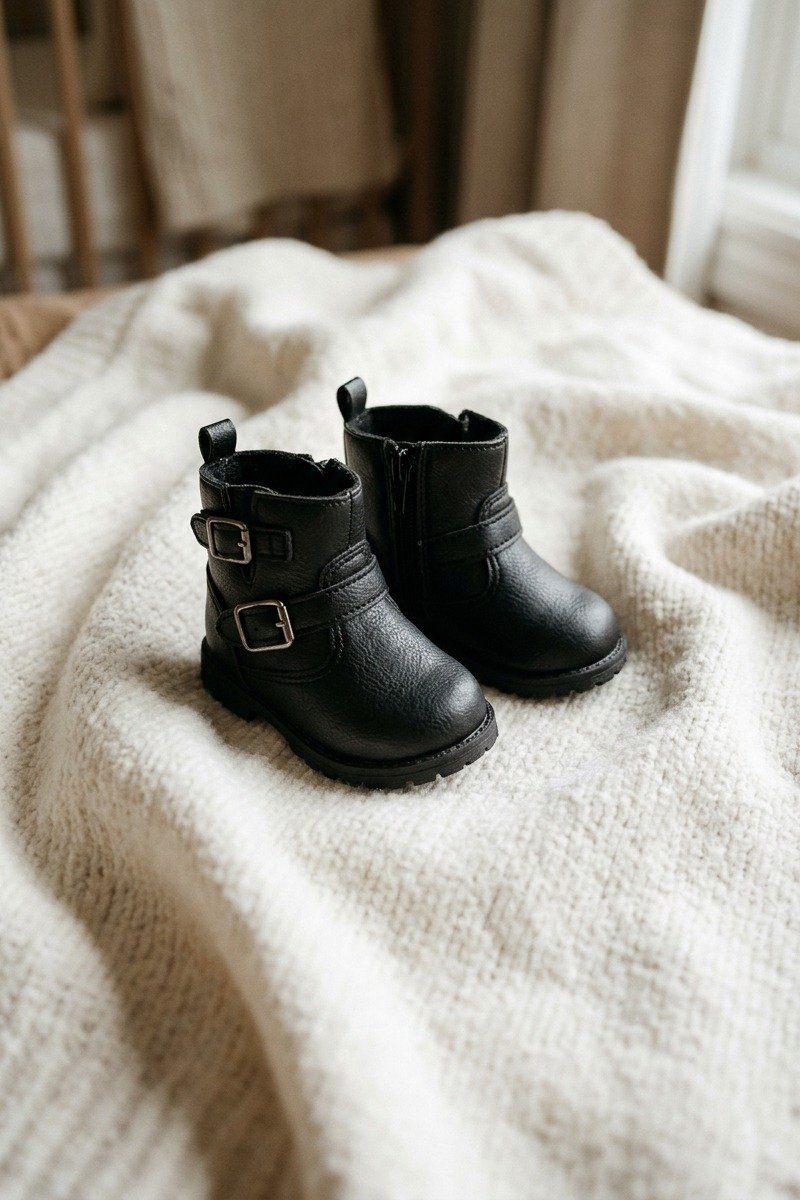 Black baby biker boot booties
