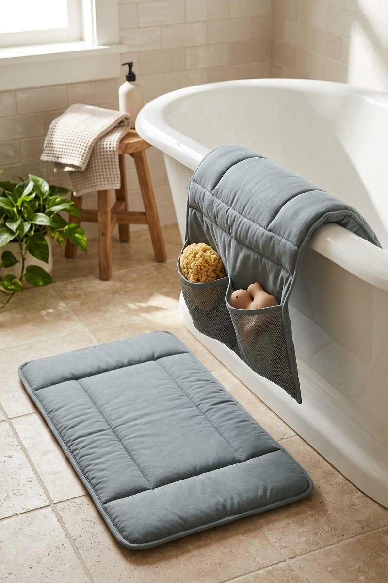 Bath kneeler pad beside a tub