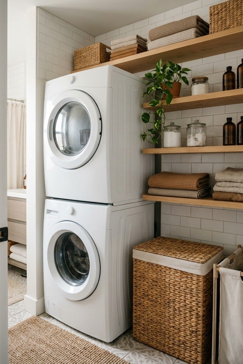 Washer and dryer in a bathroom corner
