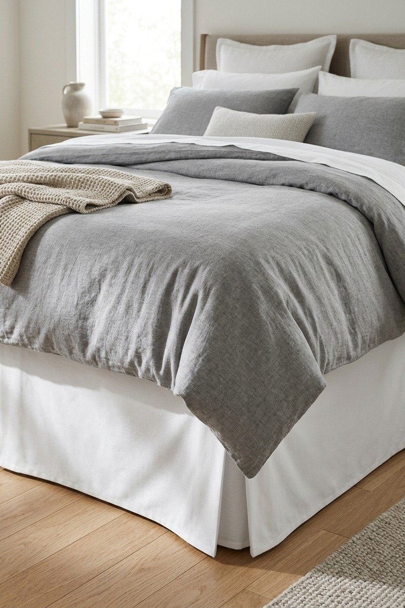 Tailored bed skirt on a bed