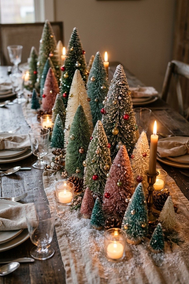 Bottle brush tree forest centerpiece
