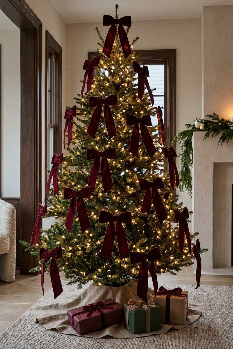 Christmas tree decorated only with bows