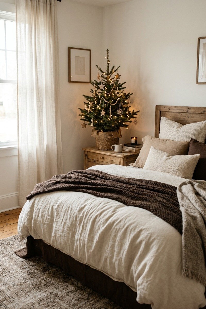 Bedroom with brown Christmas decor