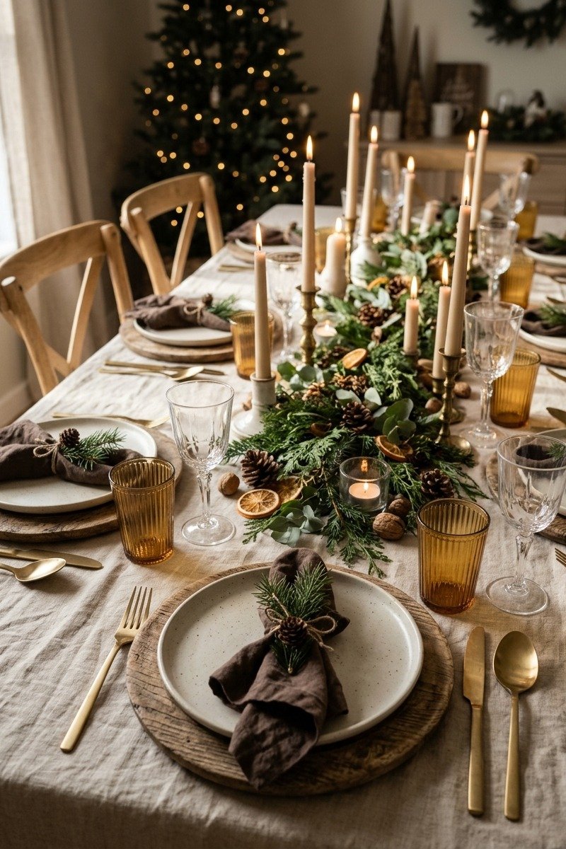 Neutral brown Christmas dinner table