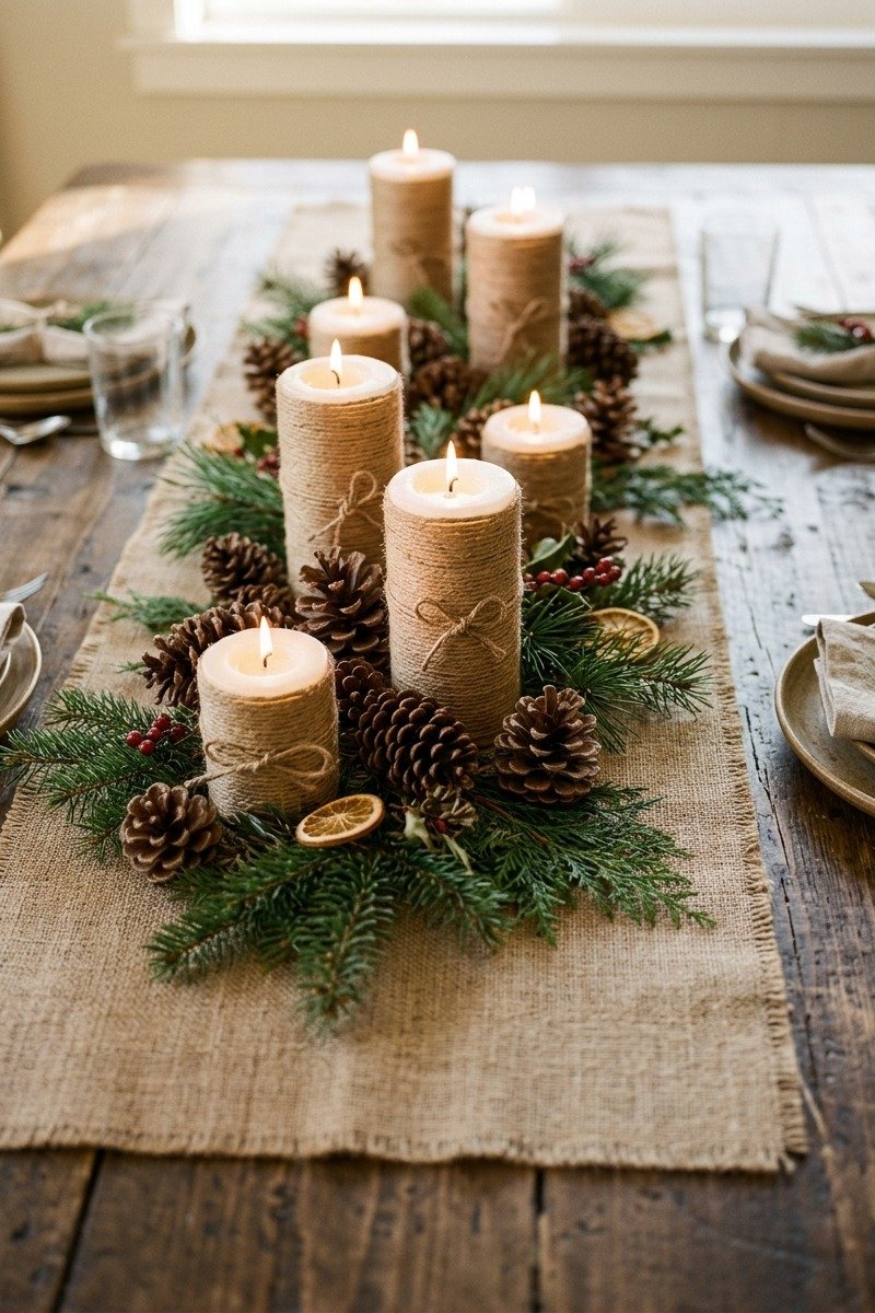 Burlap and jute Christmas decor
