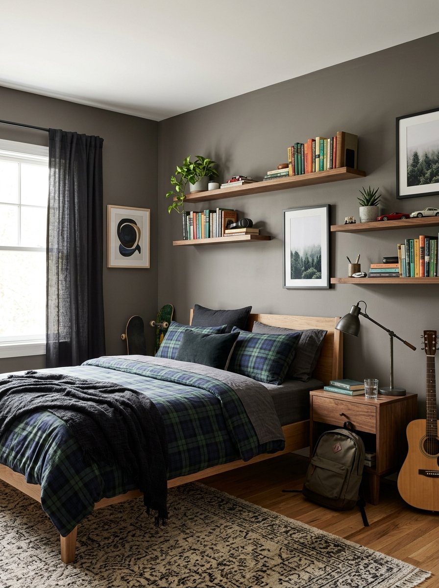 Medium dark gray painted boys bedroom