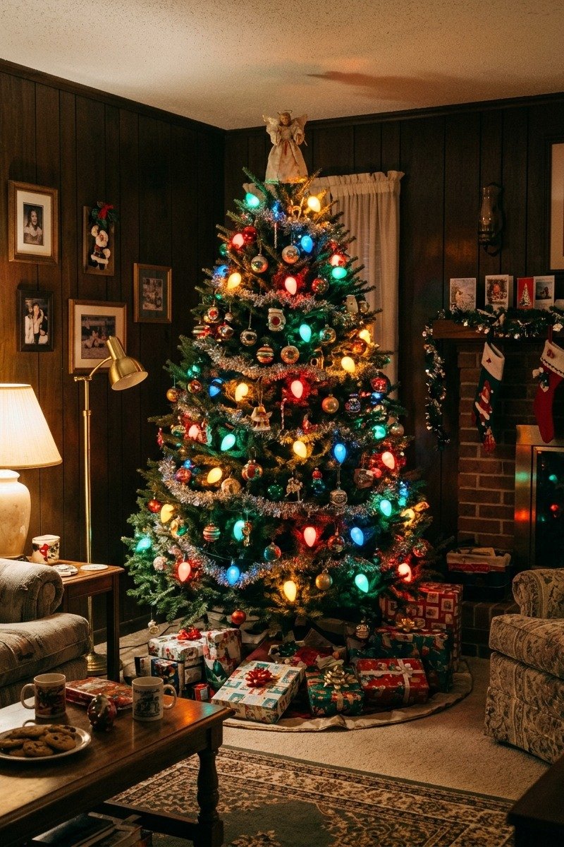 Christmas tree with colorful C9 big bulb lights