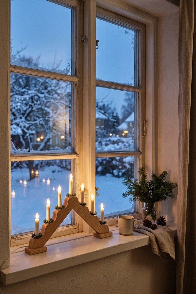 Candle bridge in a window