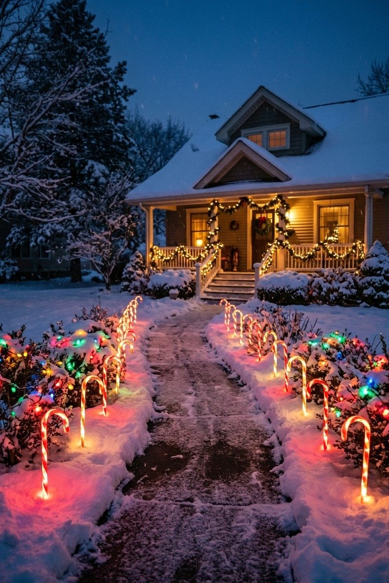 Light-up candy cane pathway markers