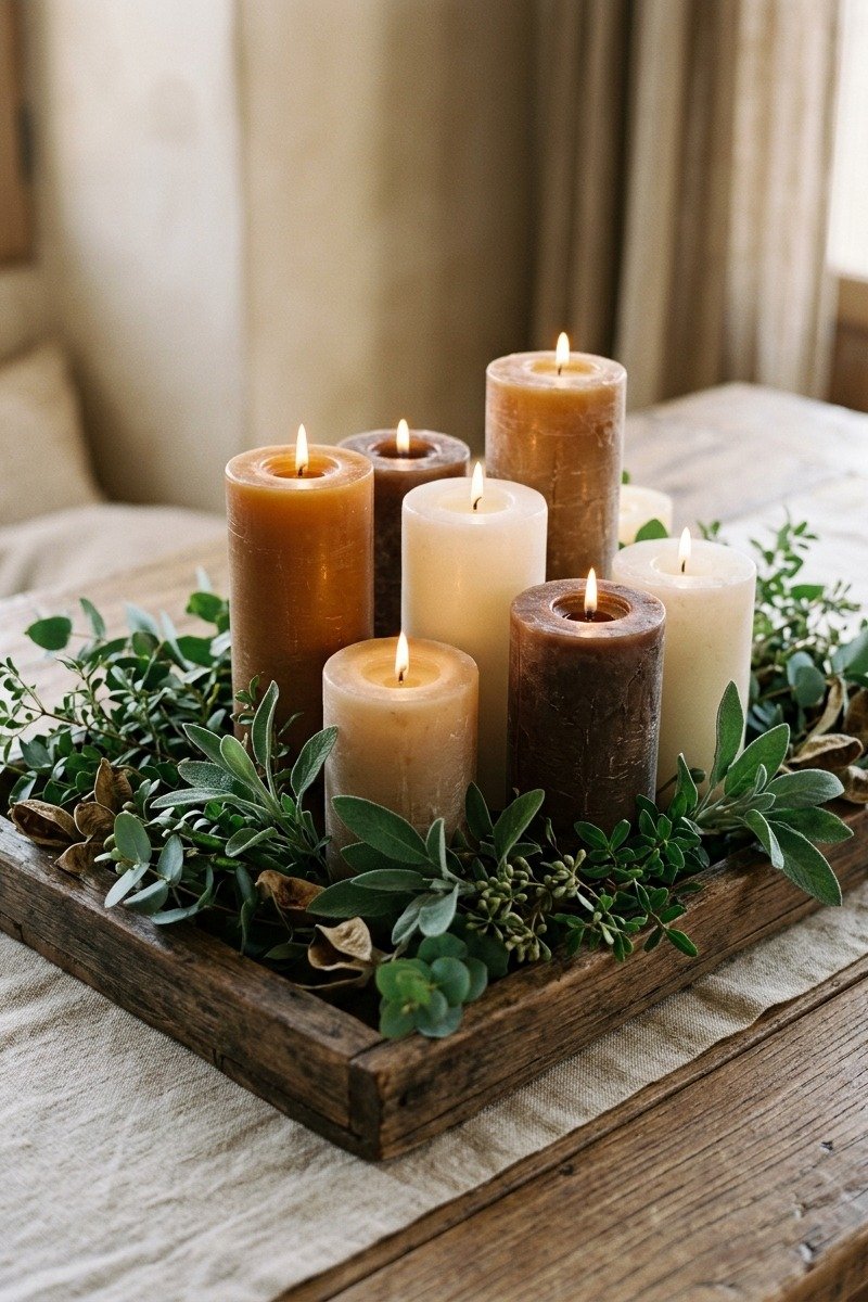 Caramel and brown pillar candles