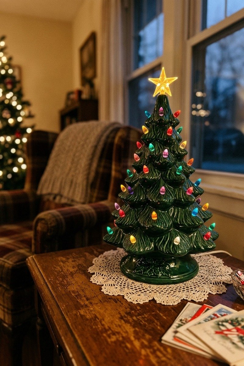 Vintage-style ceramic light-up Christmas tree