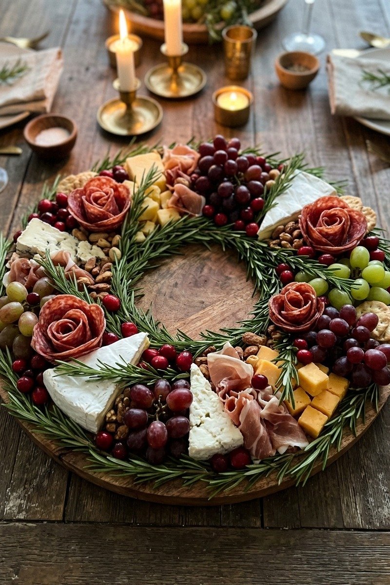 Charcuterie board shaped like a wreath