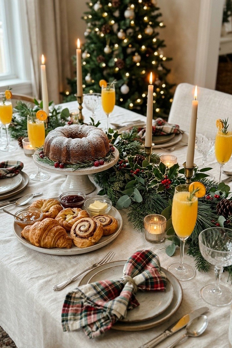 Bright Christmas brunch table setting
