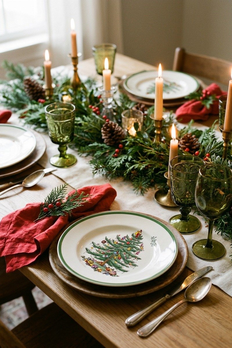 Christmas tree patterned dinner plates