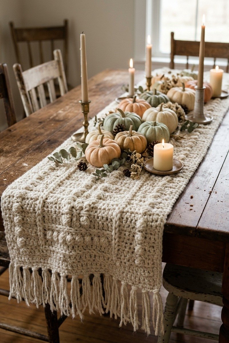 Cream crochet table runner