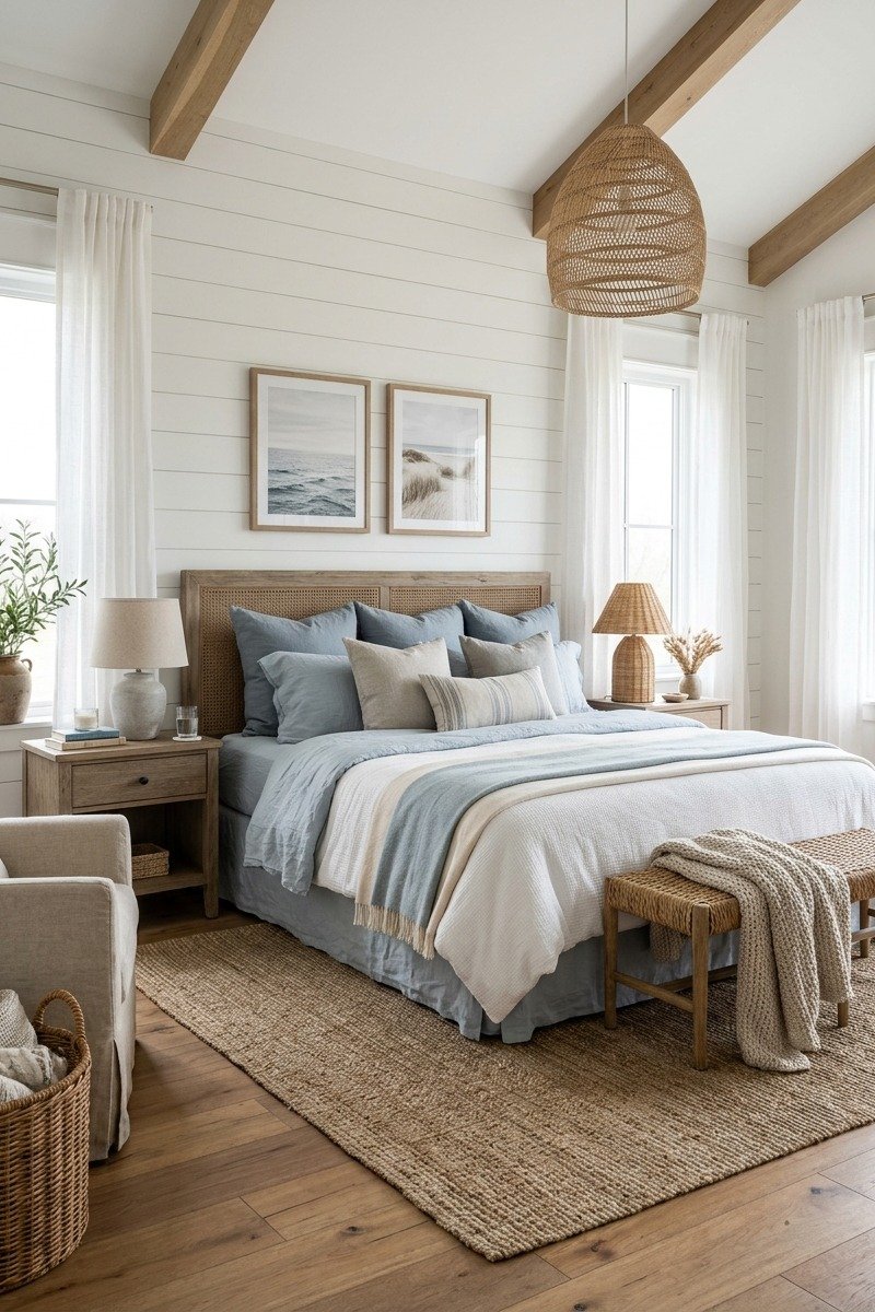 Coastal farmhouse bedroom