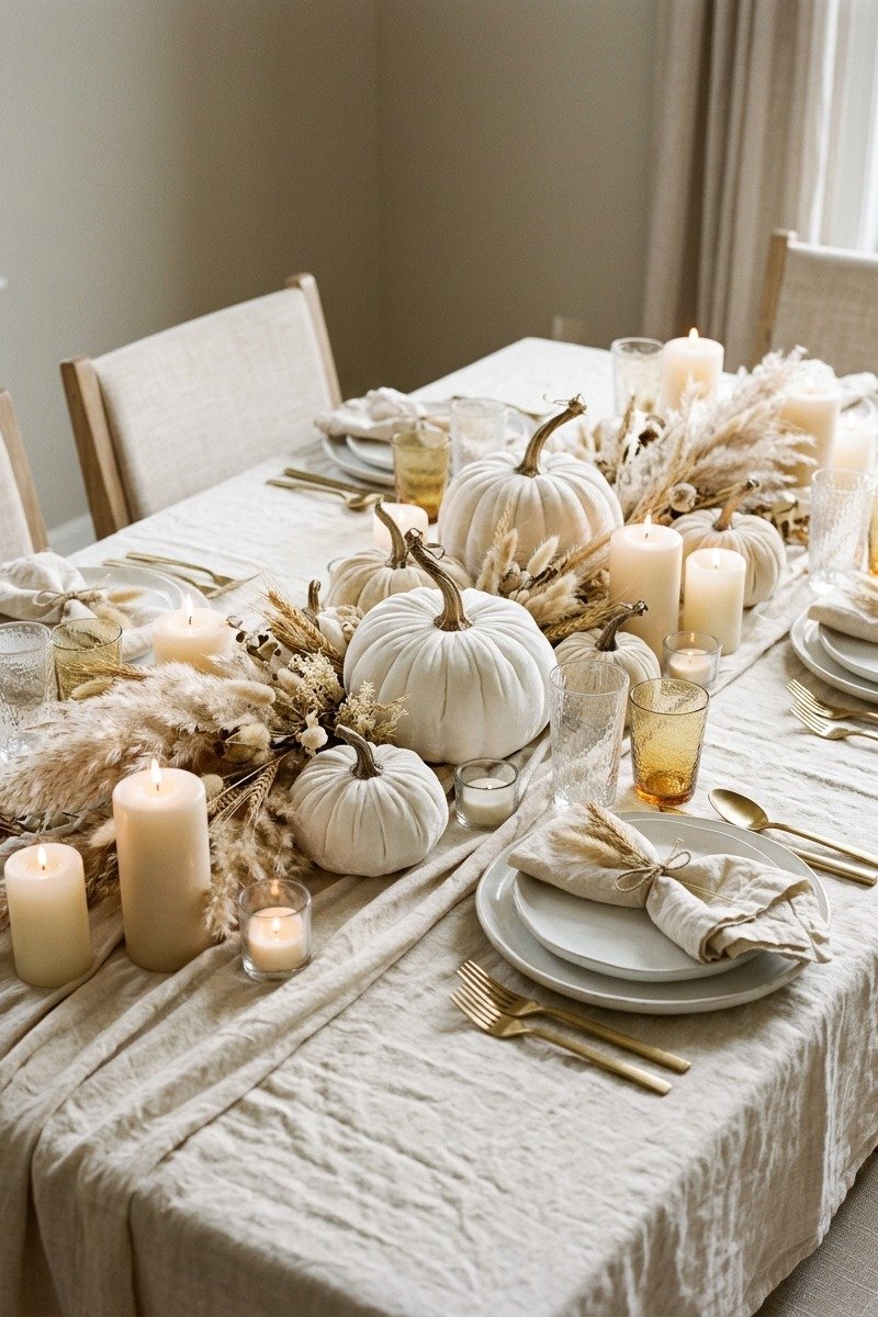 Modern cream neutral Thanksgiving tablescape