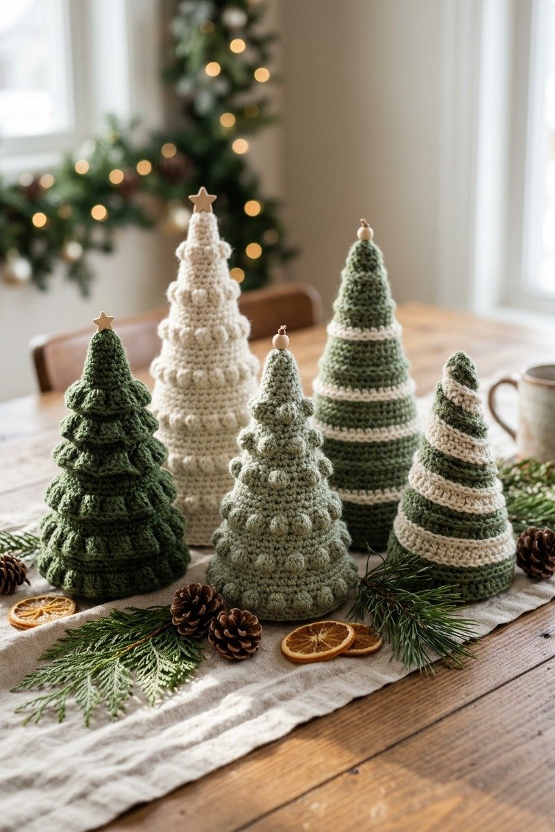 Crochet mini Christmas trees