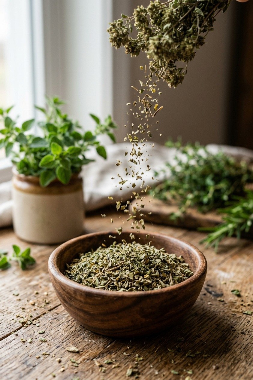 Dried herbs crumbling