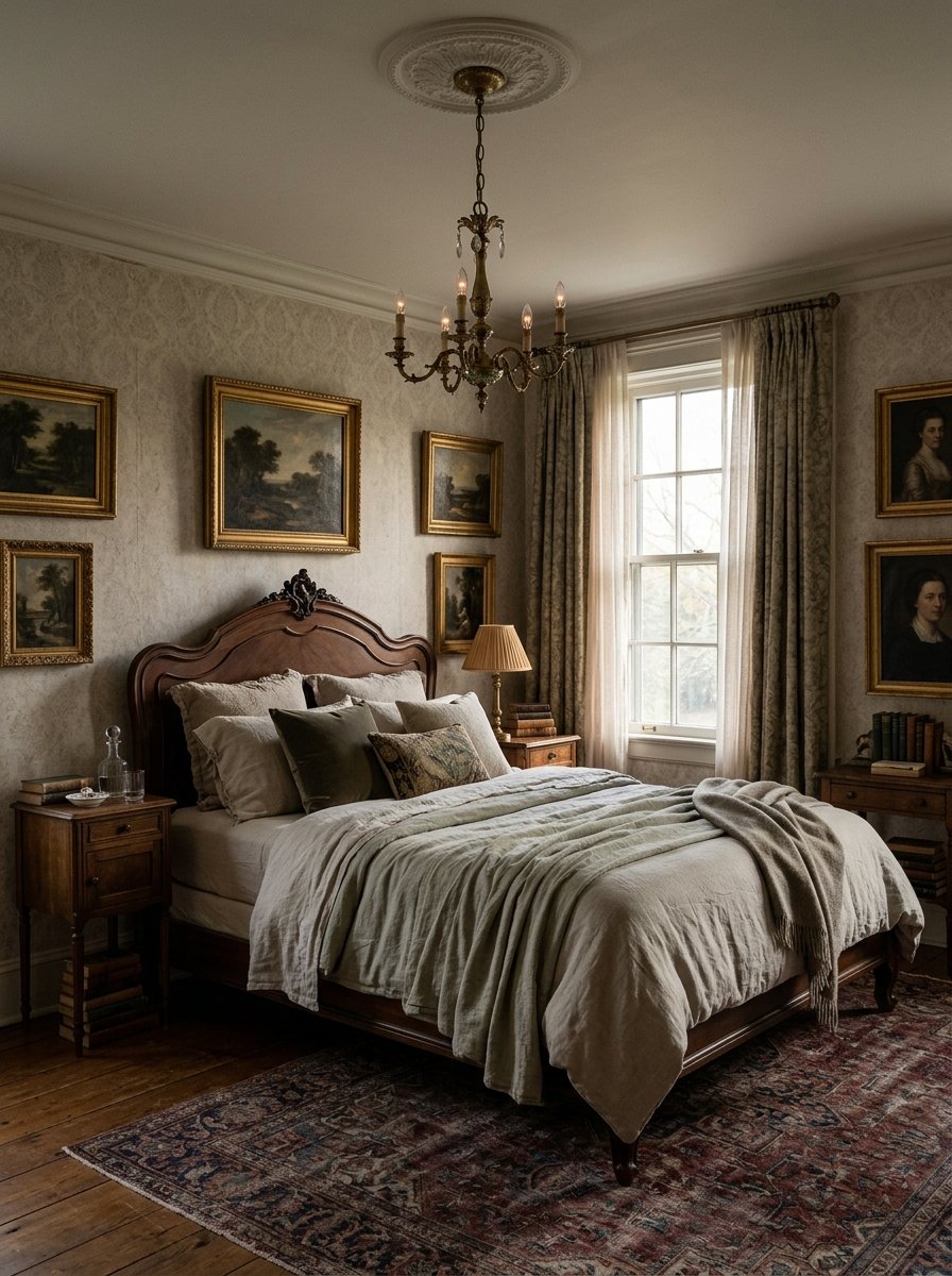 Small brass chandelier in a bedroom