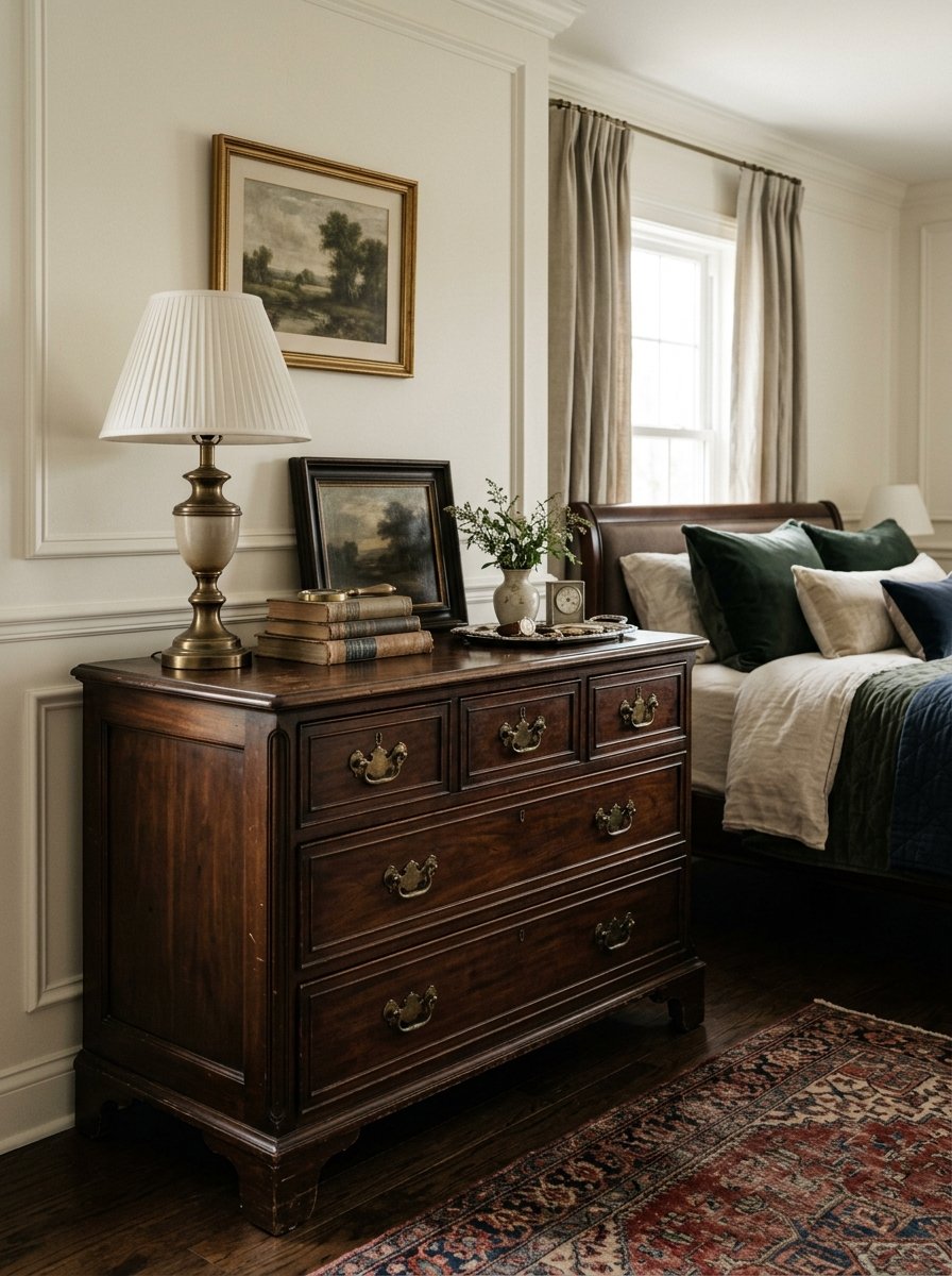Classic wood dresser with brass pulls