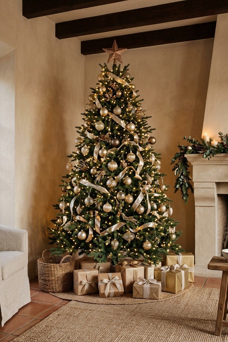 Árbol de Navidad dorado y champán