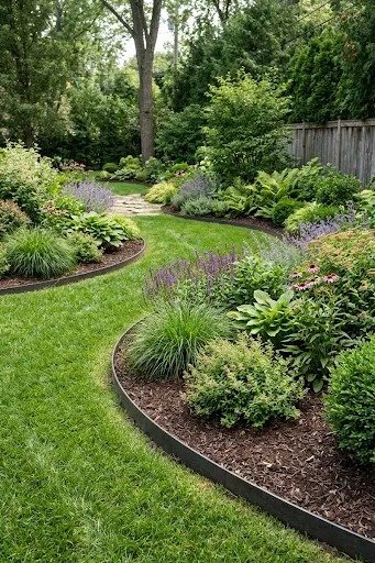 Curved garden beds with edging