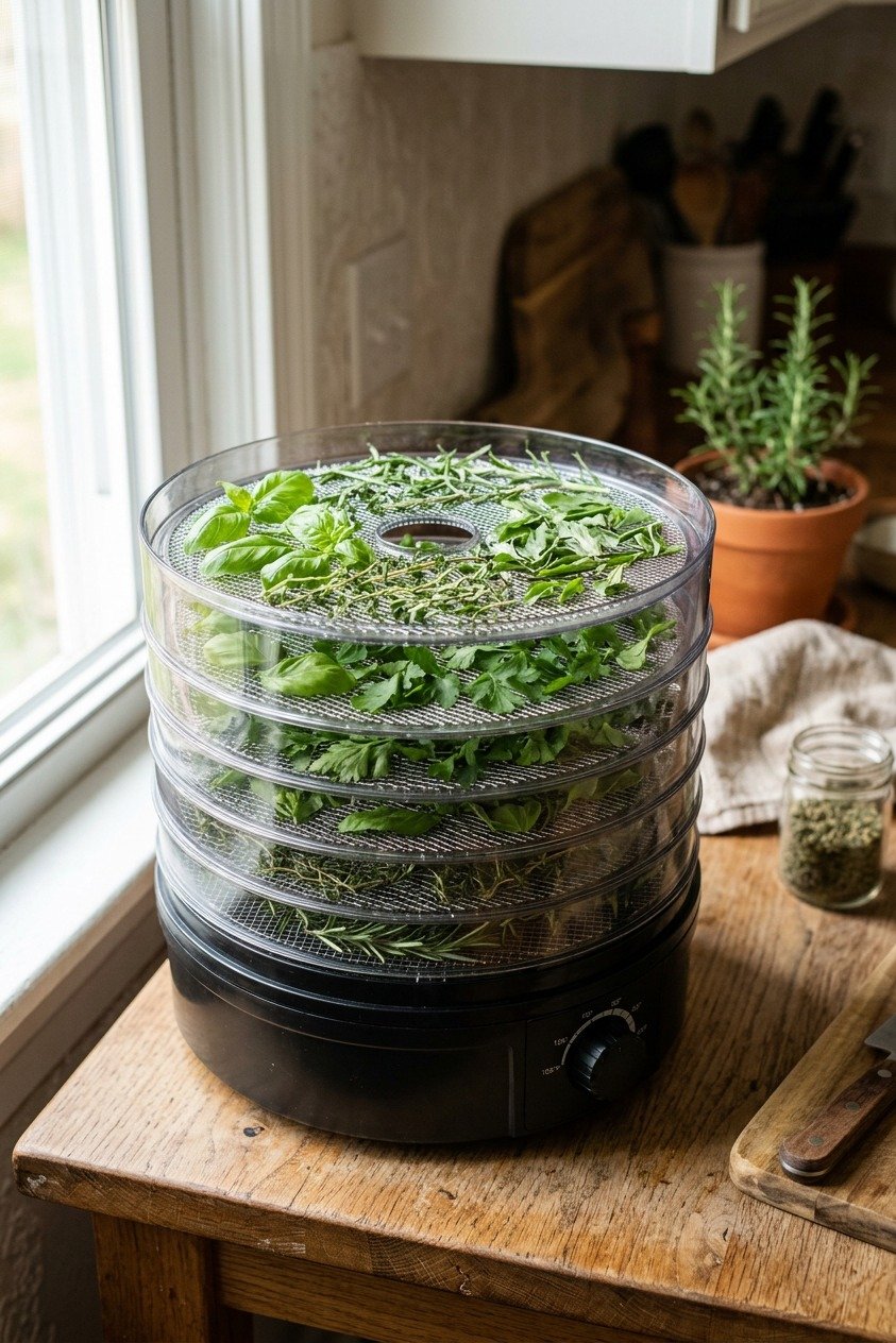 Herbs in a food dehydrator