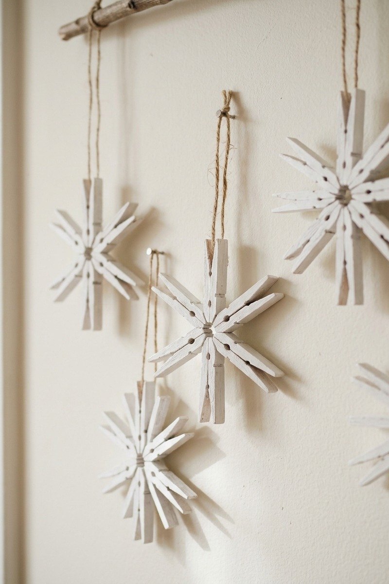 Snowflakes made from wooden clothespins