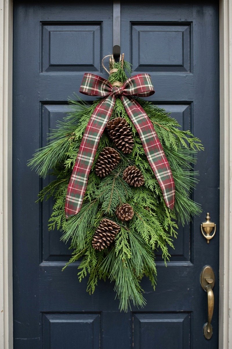 Handmade evergreen door swag