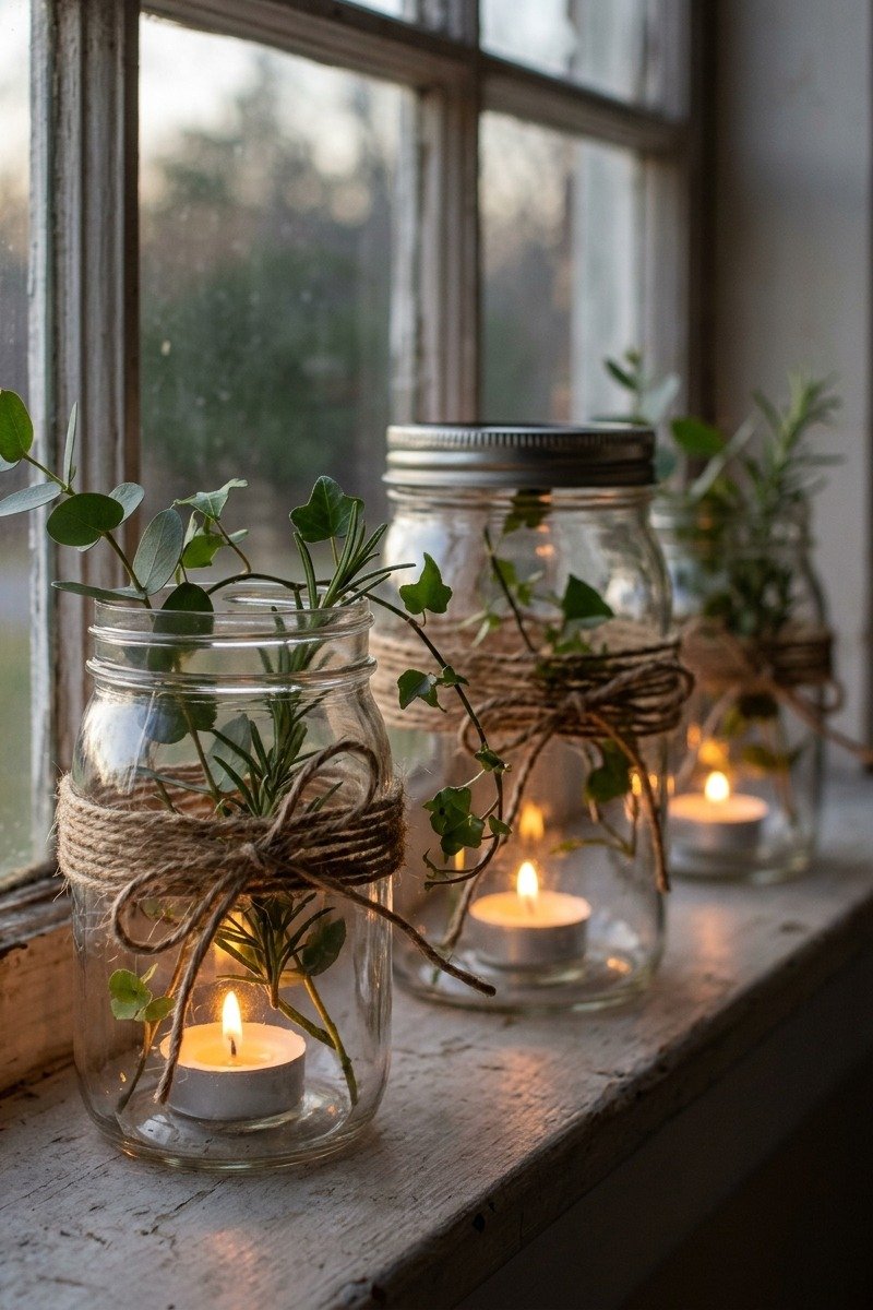 Mason jar luminaries with candles