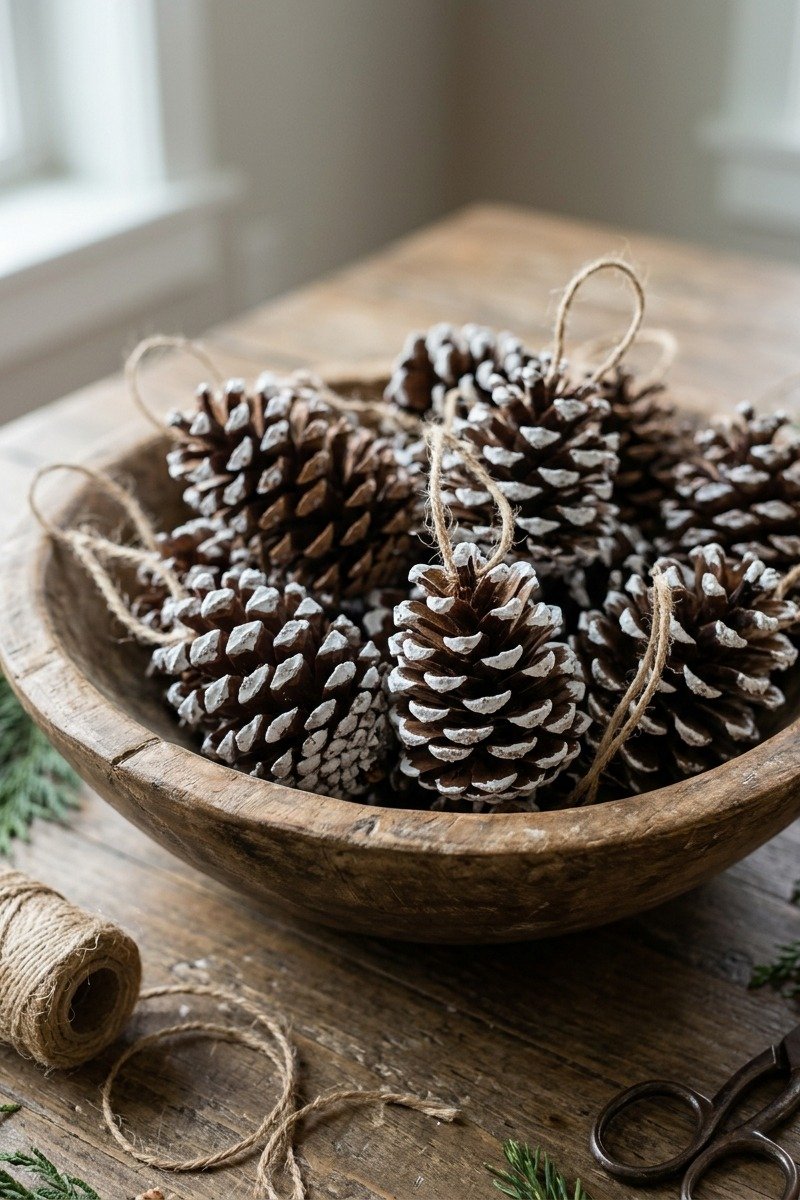 DIY pinecones with white painted tips